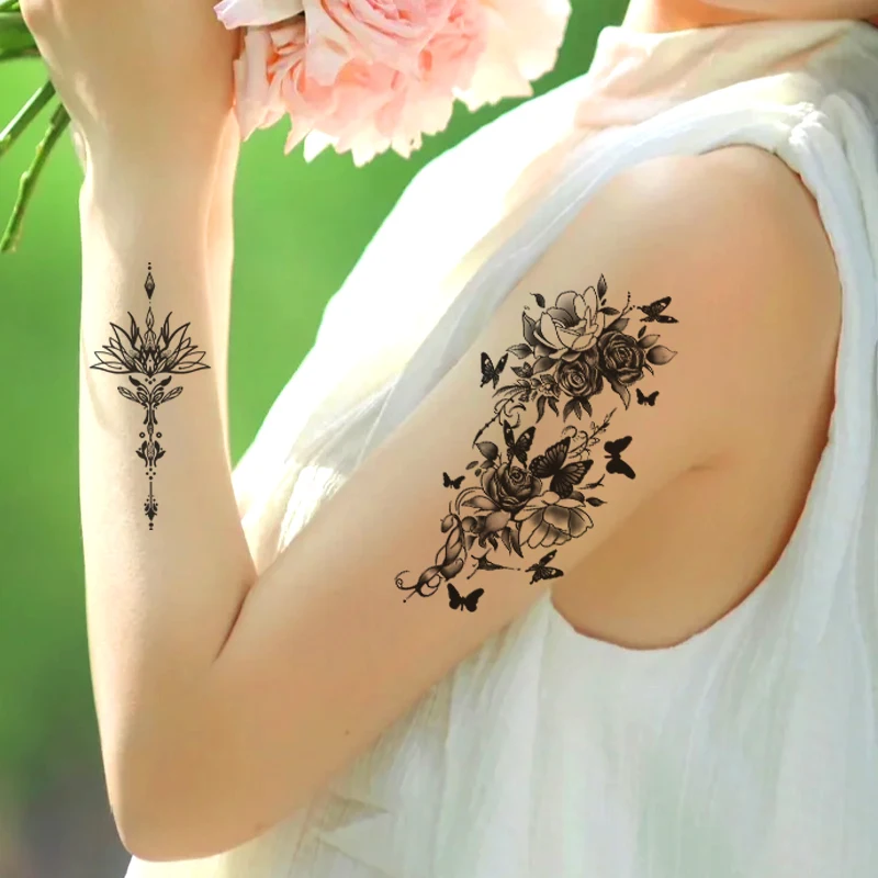 New Waterproof Semi-Permanent Lace Butterfly Pistol Chain Pattern Herbal Inspired Tattoo Stickers