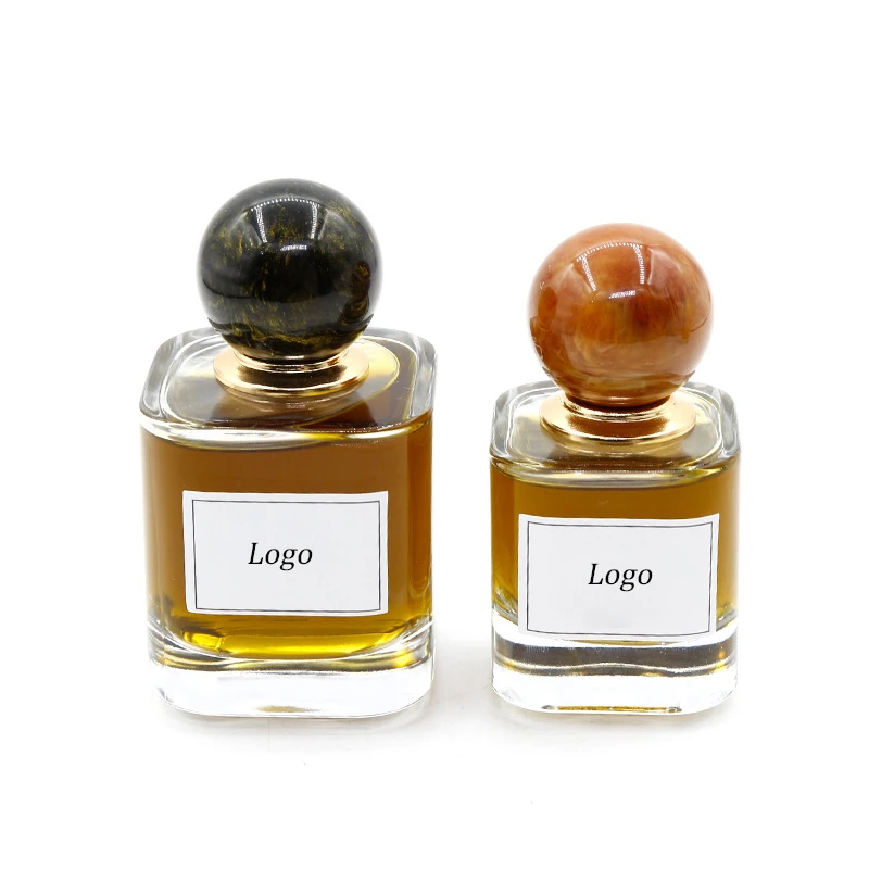 Customized Logo 30ml 50ml 100ml Luxury Empty Agate Stone Cap Unique Perfume Glass Bottle With Colorful Marble Perfume Cover