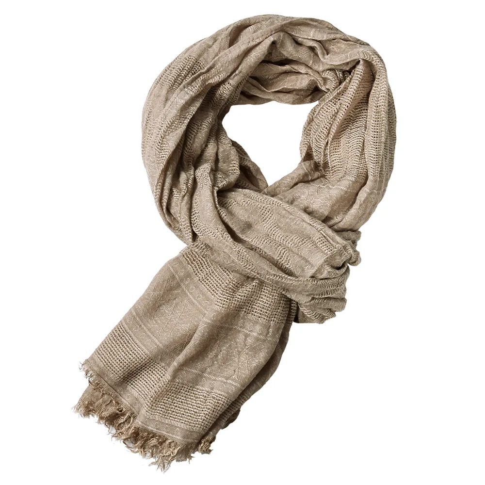 New Arrival 2021 Spring Summer Men Cotton  Yarn Dyed Hijab Scarf Plain Stripes Jacquard Causal Wear Short Tassel Neck Warmer