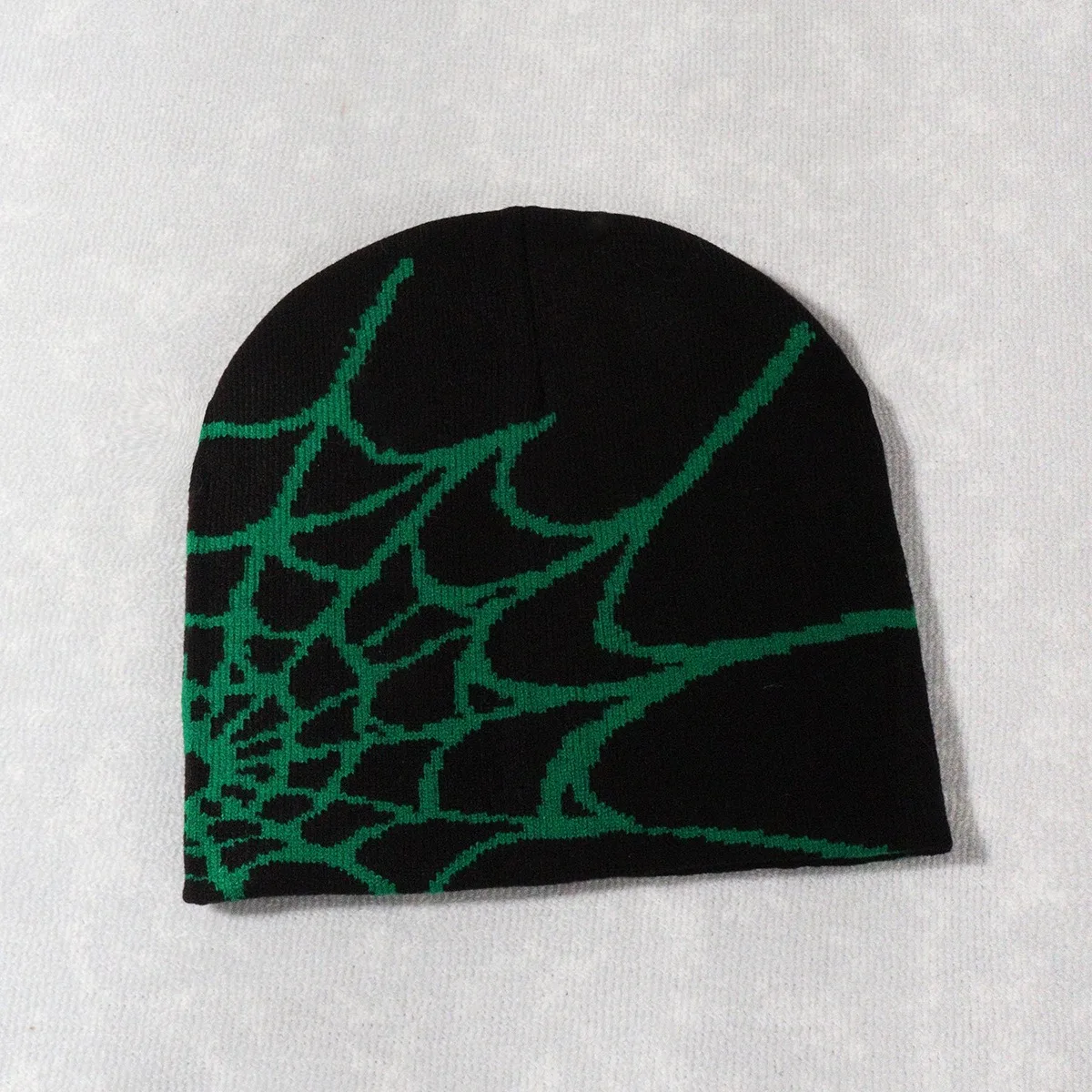 Y2K Style Jacquard Spider Web Pattern Knit Skully Cap