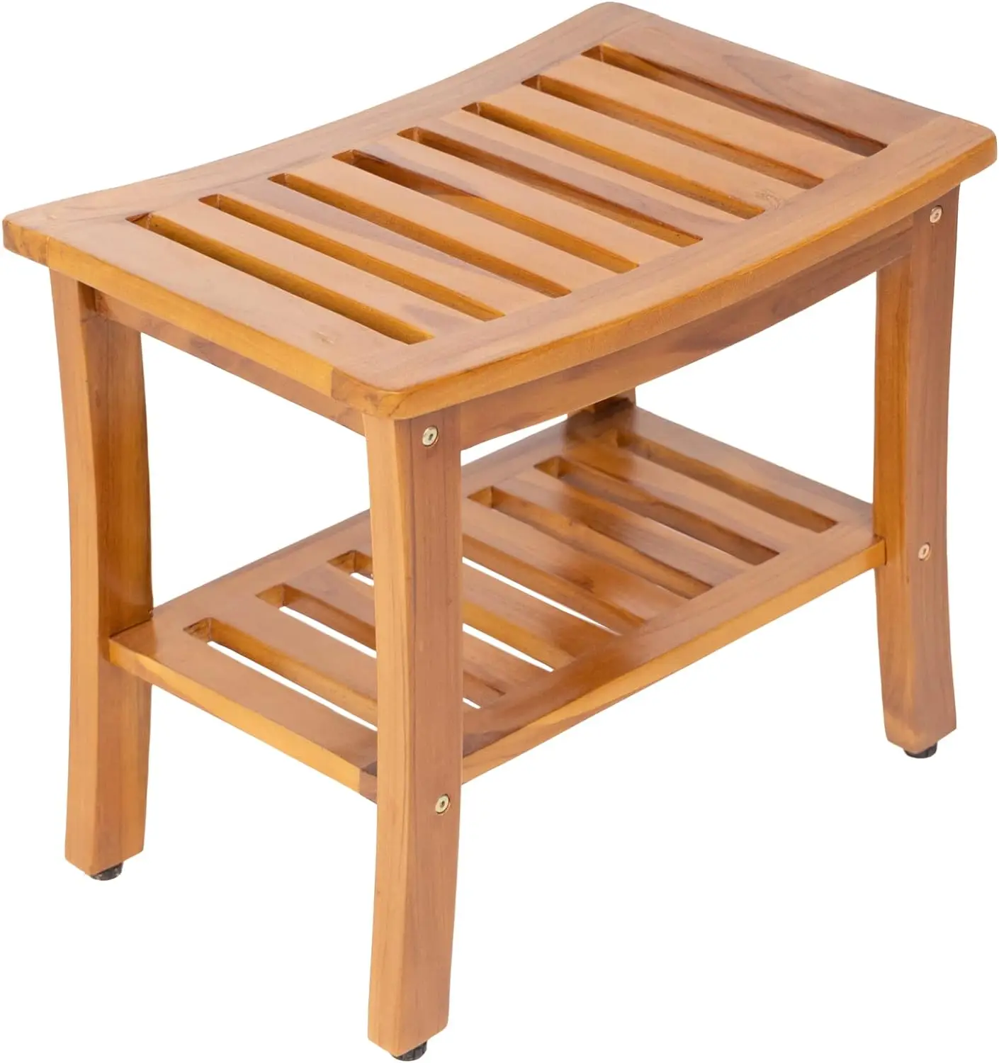 product modern teak wood shower bench with shelf waterproof stool for outdoor patio garden yard  bathroom kitchen-4