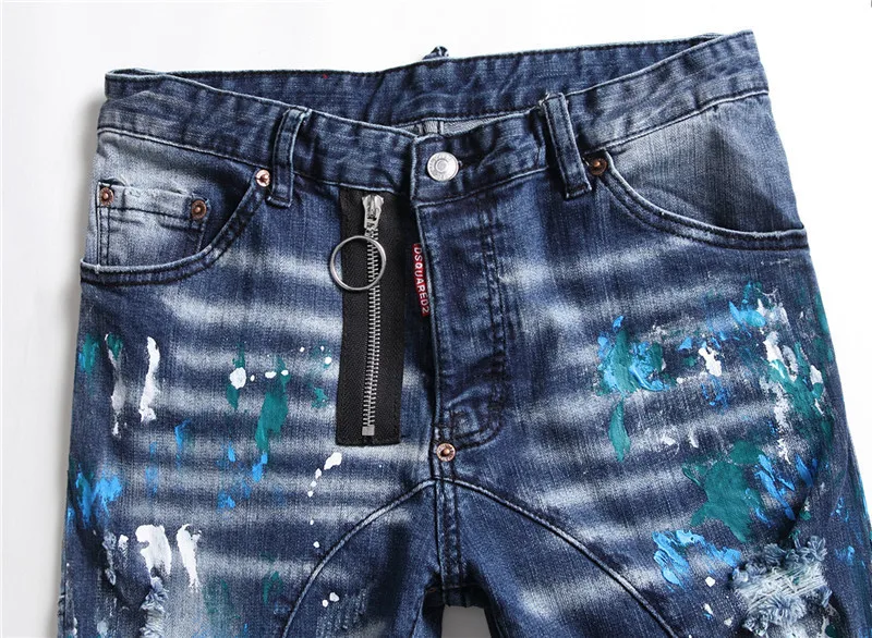 Factory Wholesale Homme Gentleman Tapered Art Graffiti Men Jeans Skinny Splash Ink Pantalon Jeans Men