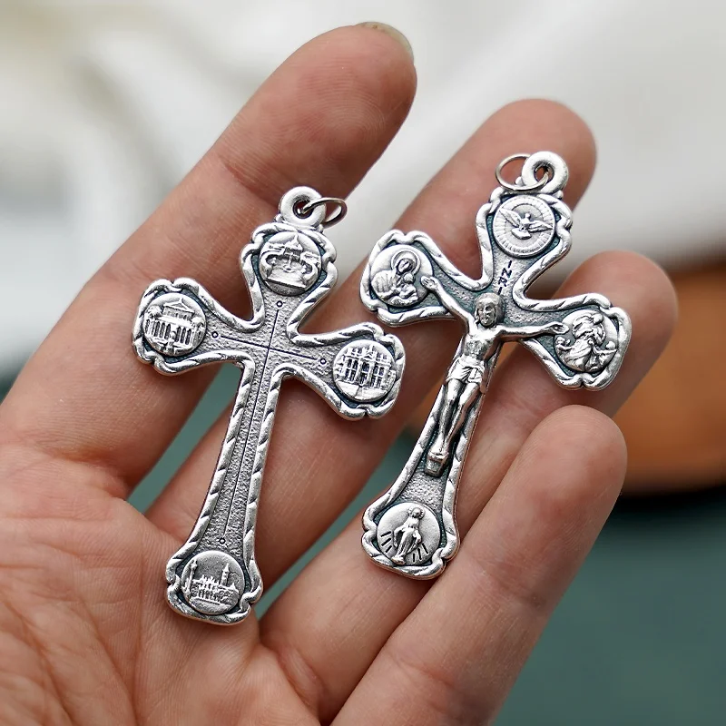 Wholesale Rosary Parts Four Hall Figures Alloy Cross