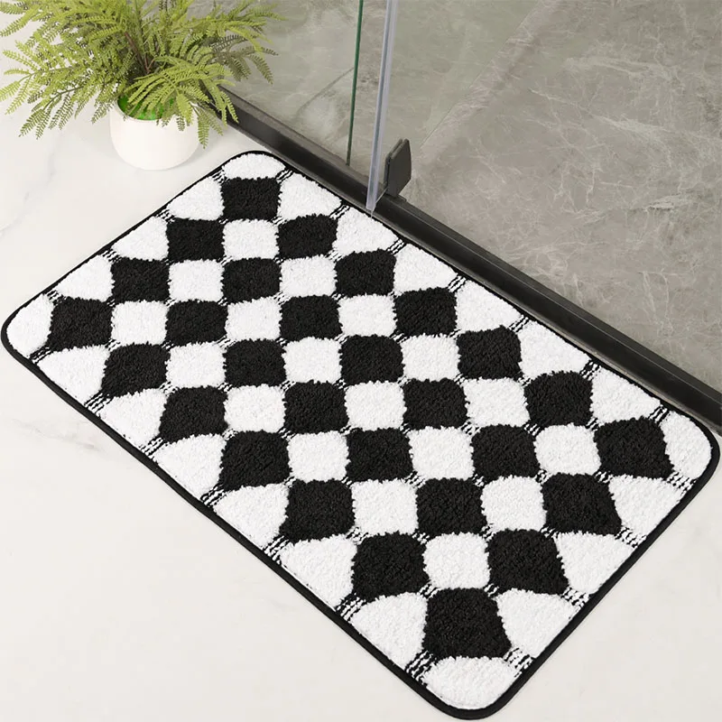 Custom Soft Super-Microfiber Checkered Bath Rugs - Non-Slip, Machine Washable, Water-Absorbent Bath Mats for Bathroom, Plush Floor Mats for Home, Including Kitchen and Entrance