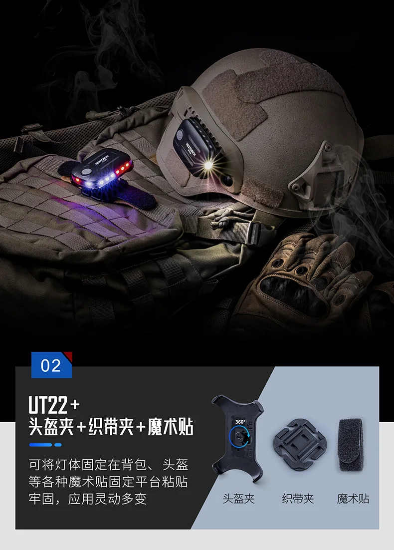 Tactico UT22 LED Flashlight Red Blue White 3-Color Light ABS Material IP65 Molle Helmet Webbing Vision Light Led Flash Light