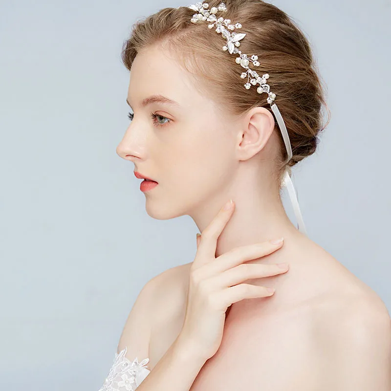 Оптовая продажа свадебные аксессуары для волос ручной работы с кристаллами серебряный головной убор принцессы жемчугом невесты