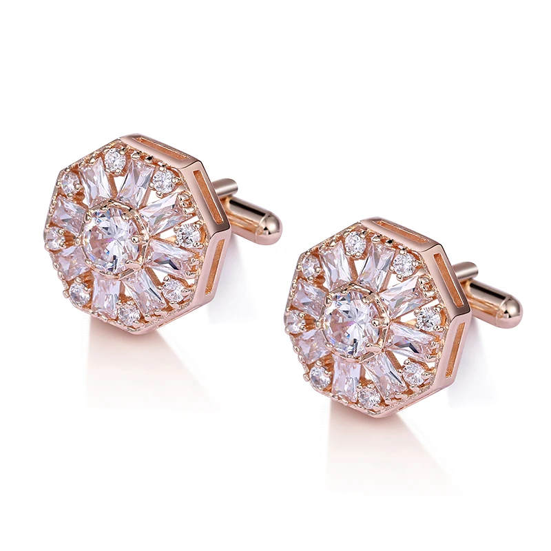 New Arrival High Quality 3A Cubic Zirconia CZ Crystal Round Flower CuffLinks for Men