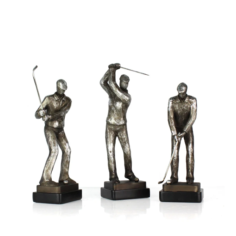 Wholesales Decorative Resin Antique Silver Golf Sport men Player Figurine For Home Decor Creative Gift