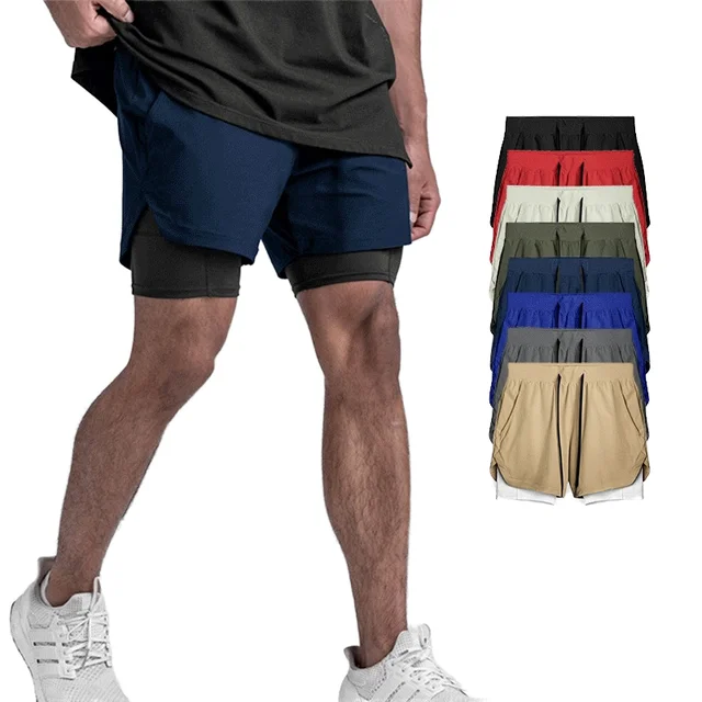 Men's Breathable Athletic 2-in-1 Running Gym Track Shorts Quick Dry Loose Workout Sports Fitness Yoga Wear Sports Sportswear