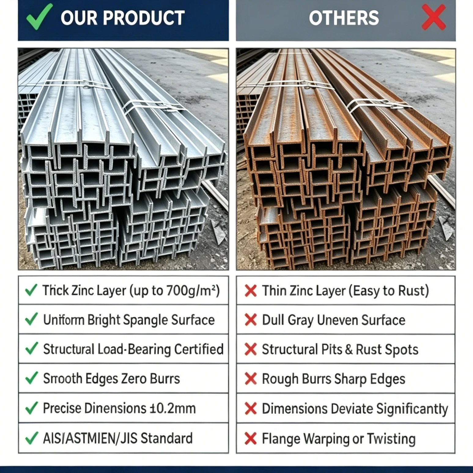 Grade 50 ASTM A36 High Strength Galvanized H Beam for Multi-Storey Building & Hangar Construction 20 Years Factory