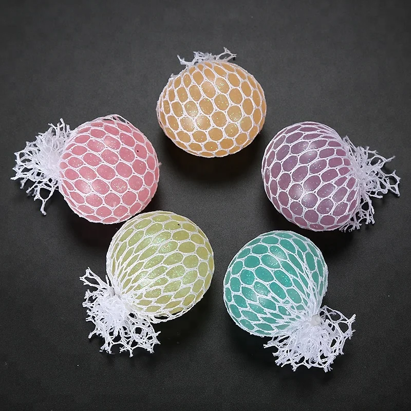 Wholesale Promotion TPR Fidget Toy Rubber Beads Squeeze Grape Shape With Slime  Mesh Stress Ball