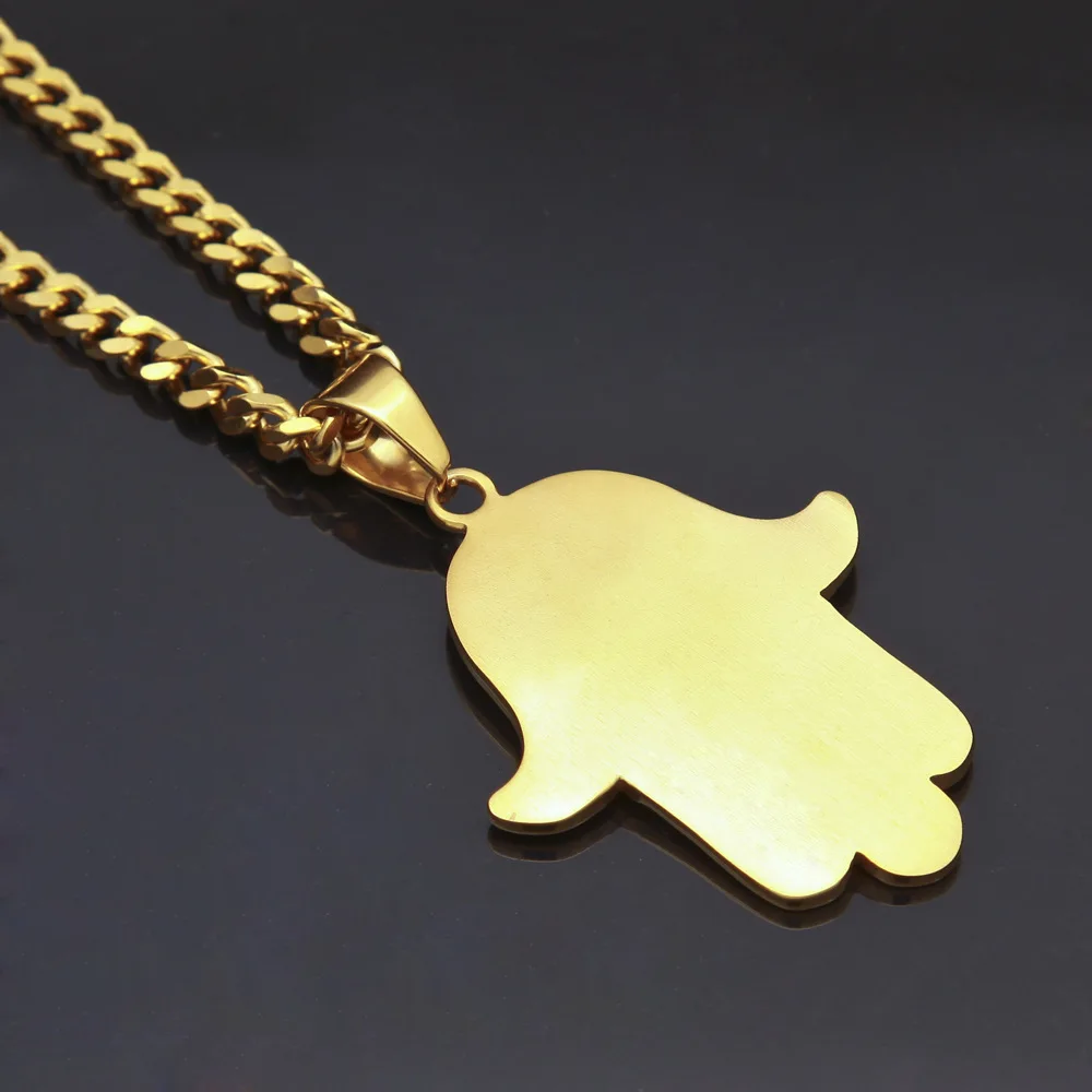 Fatima colar de mão masculino, colar banhado a ouro em aço inoxidável hip  hop jóias cz iced out diamante olho hamsa colar de pingente de mão, image size:1000x1000