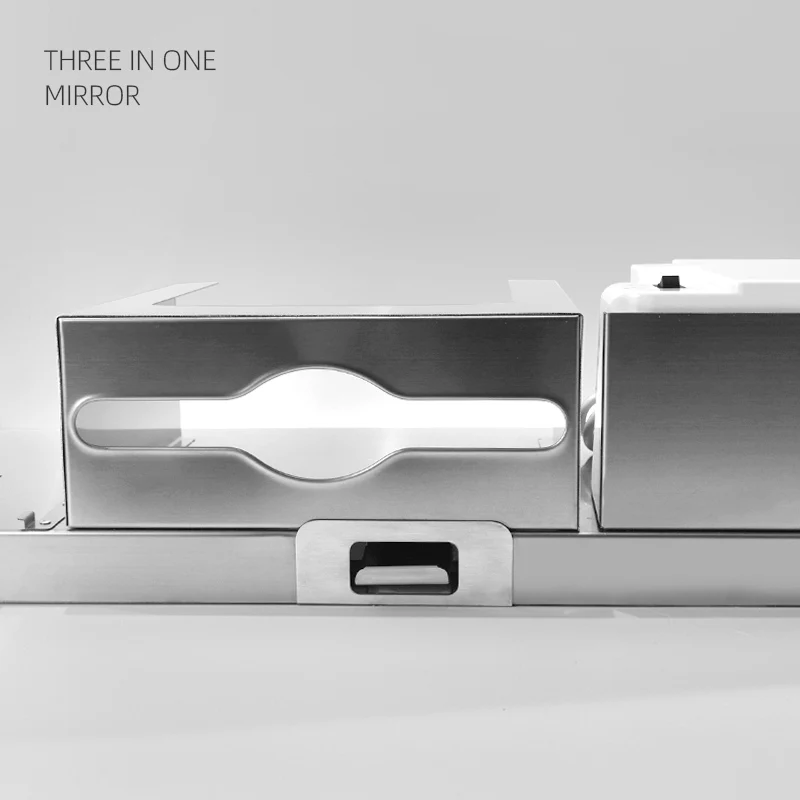 Multifunctional 3-in-1 Mirror Cabinet Embedded Conceal Hidden Tissue Box Soap Dispenser and Auto Hand Dryer
