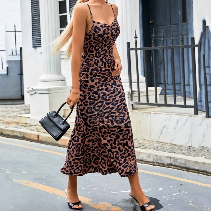 knee length dresses for ladies SALE :Leopard Print Sequin Midi Dress – Madida Clothing
