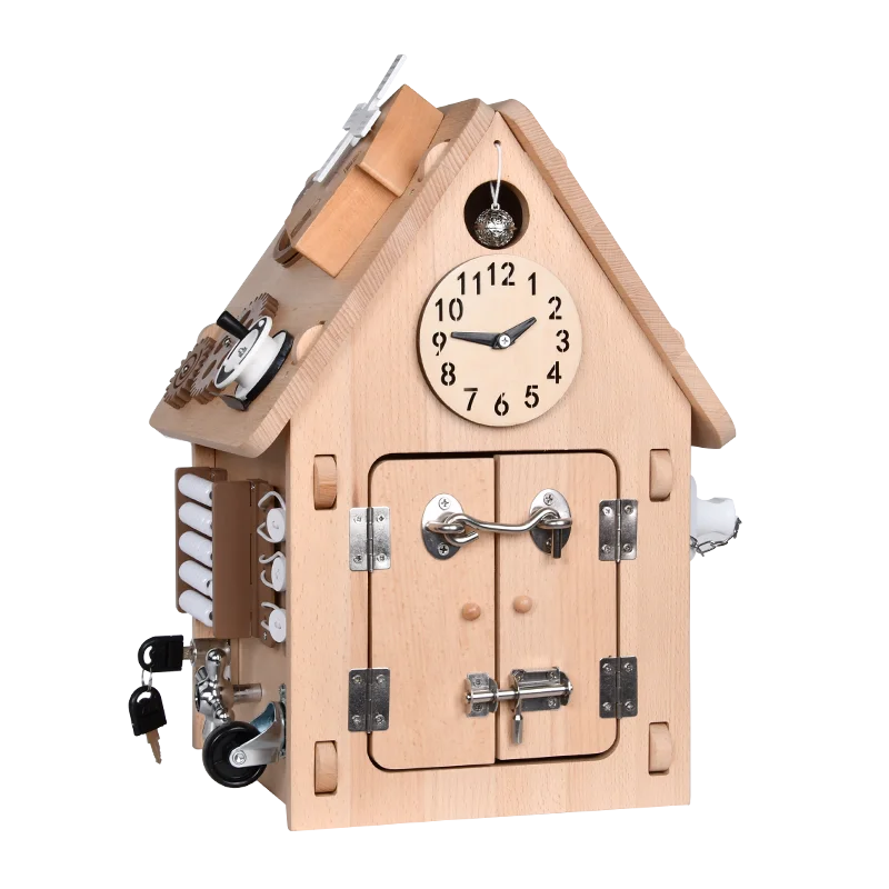 Amazon explosion model with starry roof busy house unlocking board key pairing teaching aids wooden toys-777039