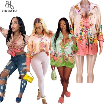 Fall 2022 Women Clothes Glossy Gradient Flower and Bird Print Casual Tops Office Lady Streetwear Shirt Blouse Women Long Sleeve
