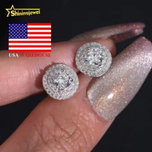 USA Warehouse Ship Pass Diamond Tester Fashion Diamond Hip Hop Round Shape VVS Moissanite Stud Earrings for Men