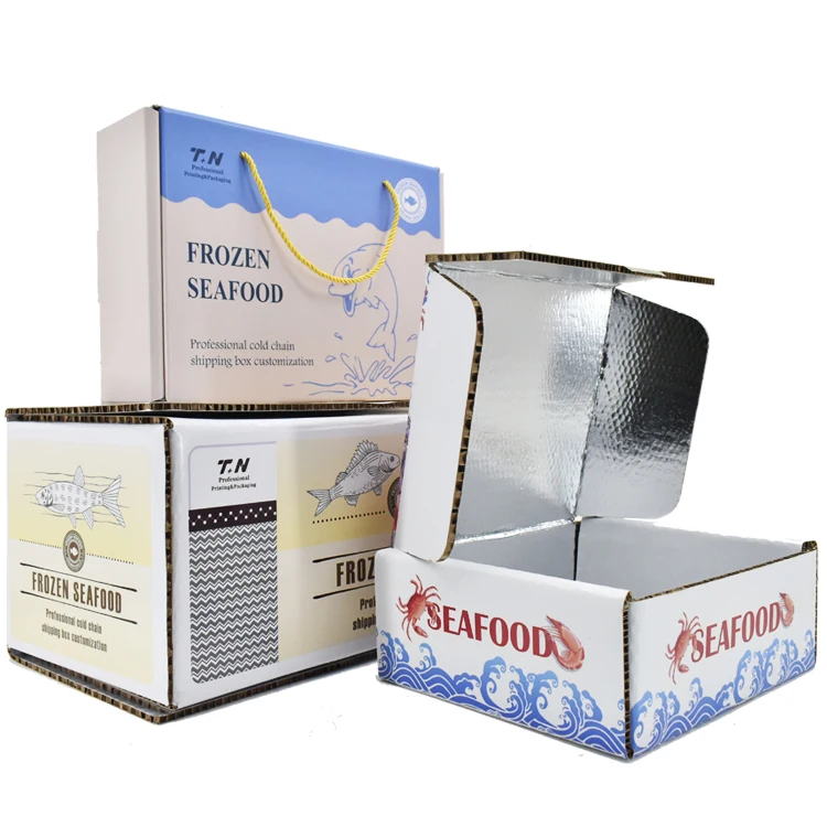 Custom Insulated Frozen Food Carton Boxes and Corrugated Cardboard Shipping Paper Carton Box for Wine Whiskey Brandy and Seafood