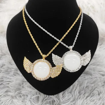 2020 New Fashionable High Quality Sublimation HipHop Angle Wings Necklace Customized Photo Jewelry