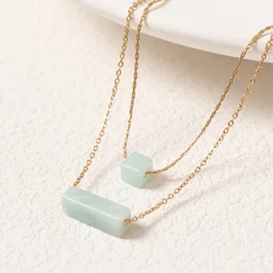 BirthStone Pendant Customized LOGO Name Engraved Blank Rectangle Stainless Steel Pendant Necklace 18K PVD Gold