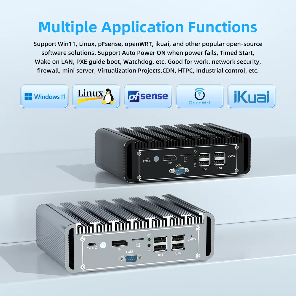 Intel N100 Mini PC for Business - 5LAN 2.5G, Fanless Design, Dual