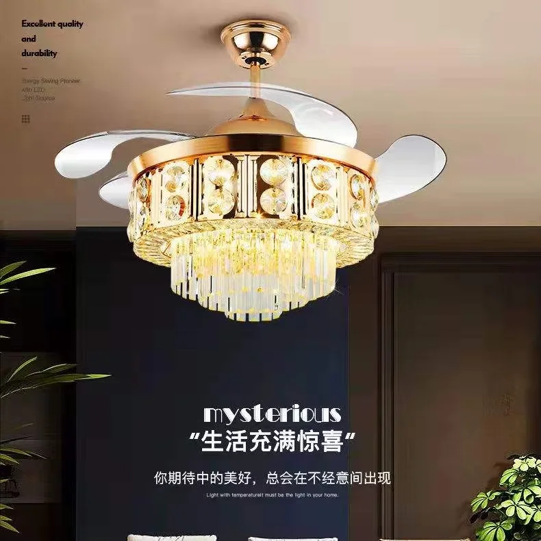 Ventilateur de plafond BLDC avec lustre cristal Ventilateur de plafond rétractable moderne avec lumière et télécommande