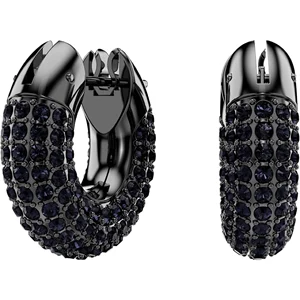 Black Ruthenium Plated Brass Hoop Earrings With Dark Sapphire Crystals Luxury Fashion Jewelry for Women