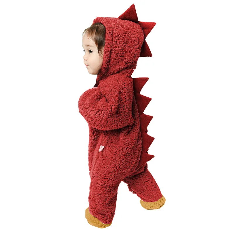 Winter Clothing Kids Winter Romper Solid Color Baby Crawl Clothes Plush ...