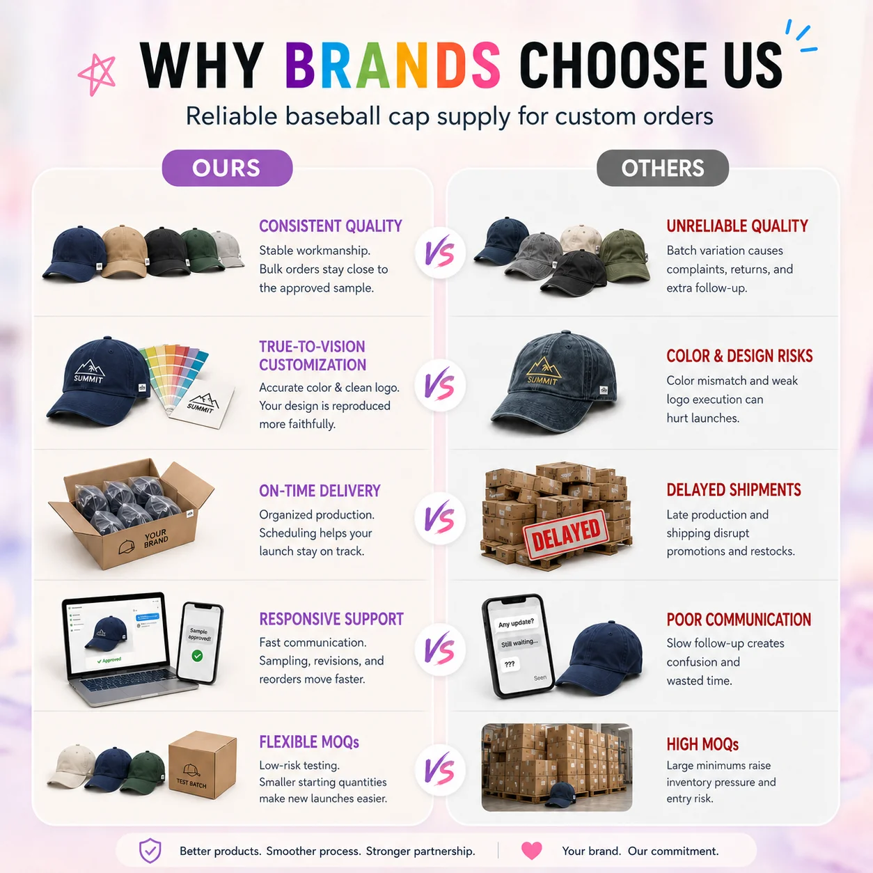 Dymf Personalized Slogan Embroidery Baseball Cap 5 Panel Cotton Baseball Snapback Hat with Color Block Brim