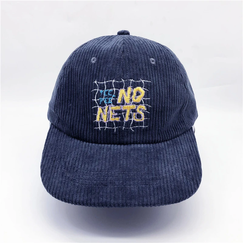 Custom logo corduroy flat brim dad hat wholesale manufacturer mens baseball caps