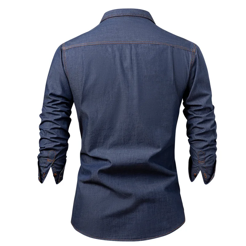 American Vintage Denim Shirt Men's Cotton Double Pockets Men's Shirts Work Style Long Sleeve Shirt Man