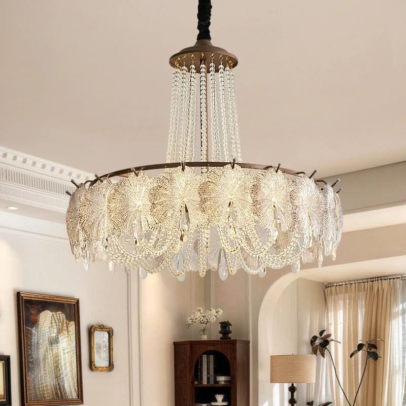 Lampu Gantung Kamar Tidur Bergaya Prancis Vintage dari Besi dan Kaca, Desain Tali Pancing, Perlengkapan Pencahayaan LED — Bergaya Pedesaan Amerika yang Mewah