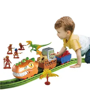 ITTL Electric Dinosaur Slot DIY Construction Toys Creative Play Set Dinosaur Roller Coaster Racing Railway Track Toys for Kids
