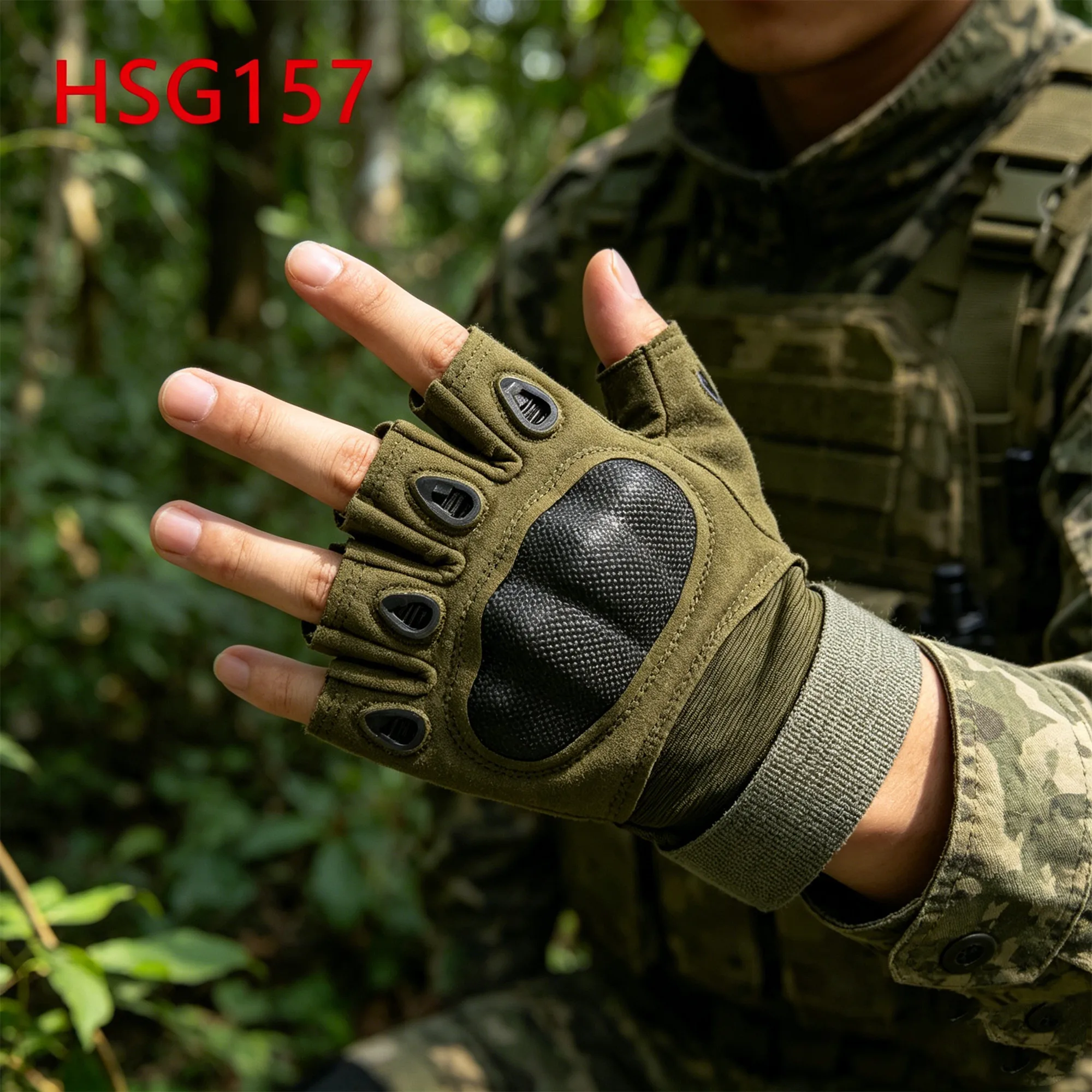 ZYF,Wilderness Survival Knuckle Guard Design Half Finger Tactical Gear Gloves Green/coyote Color Outdoor Combat Gloves HSG157
