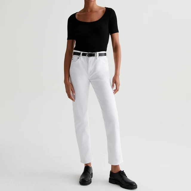 Women's Slouchy Slim Jeans in White, Soft Stretch Denim with Left-hand Twill, Bulk Wholesale OEM/ODM Supplier