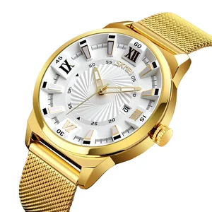 SKMEI 9166 High Quality Stainless Steel Business Stylish Exquisite Hard Glass Classic Luxury Waterproof Men's Quartz Pointer