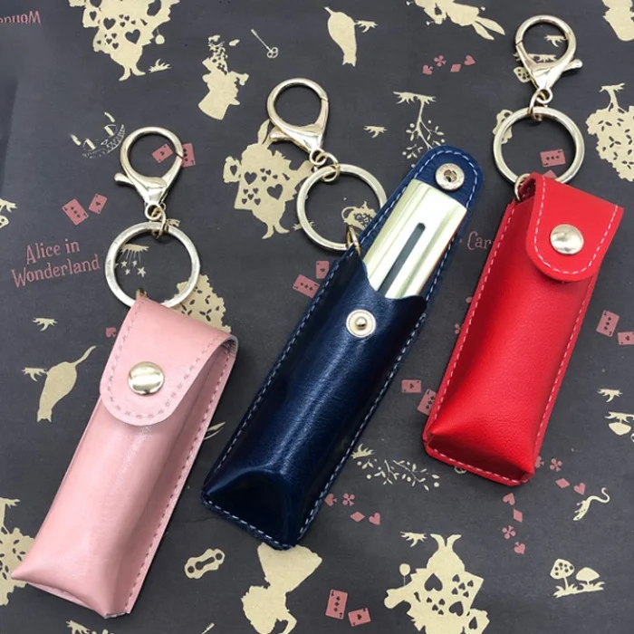 Leather Lipstick Case Travel Make up Storage Cosmetic Bag Organizer Custom  PU Lip Balm Key Chain Chapstick Holder Pouch