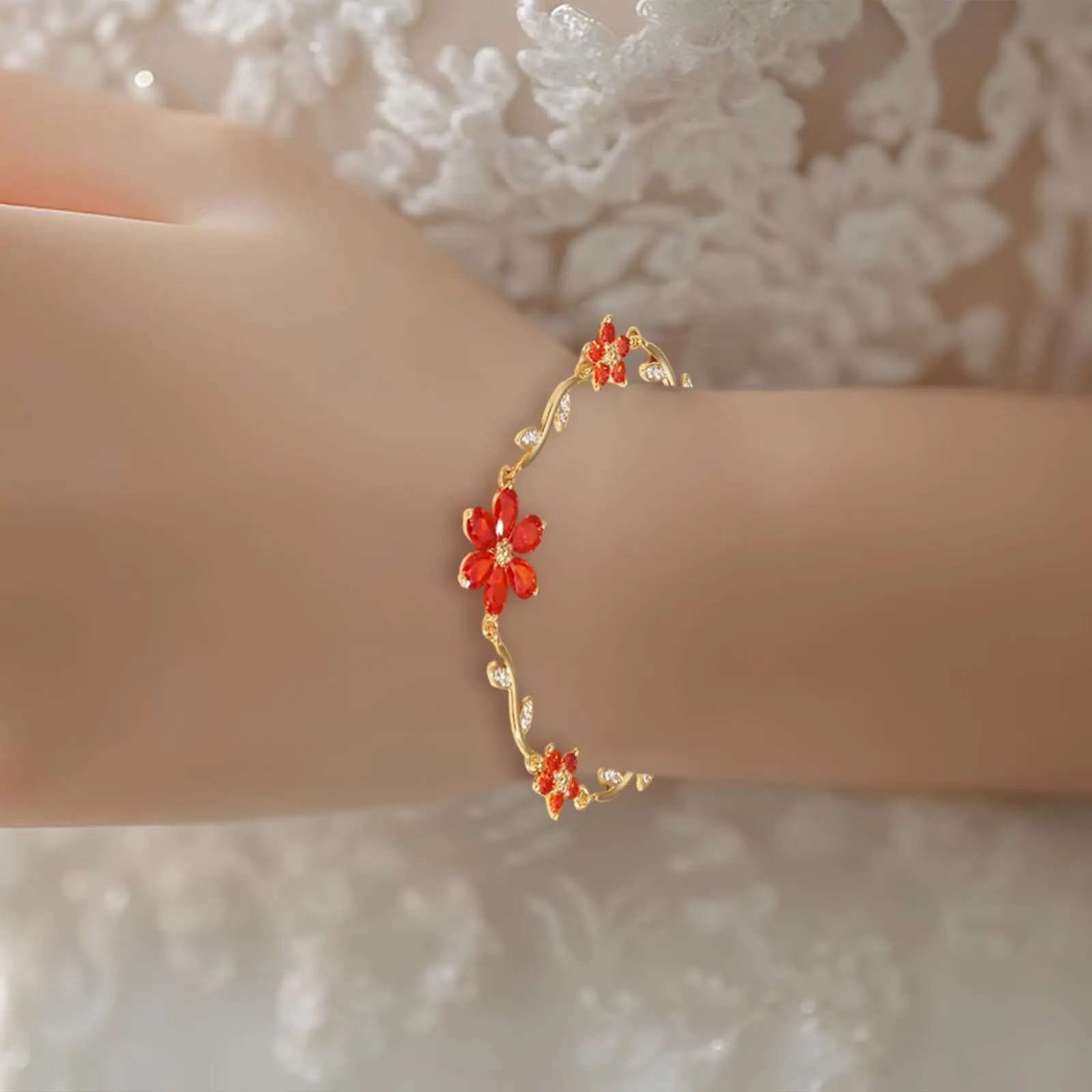 18K Gold Plated Cherry Blossom Zircon Bracelet