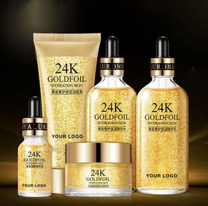 Luxury Facial Skin Care Vegan Organic Moisturizing Hydrating Anti-Aging Facial Serum Set,24K Gold Skincare Set