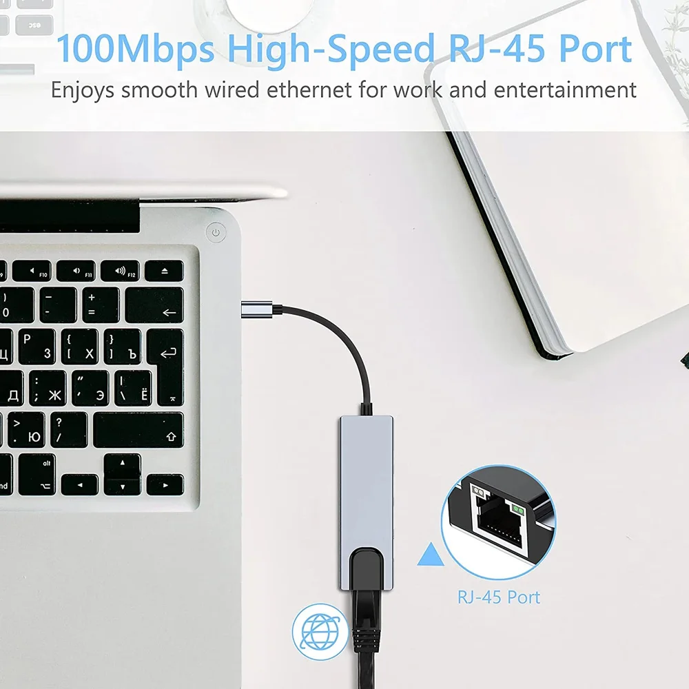 5 in 1 Type C Hub to HDTV RJ45 LAN Ethernet 2 USB 3.0 Ports and Power Delivery Port for MacBook Pro M1 M2 M3