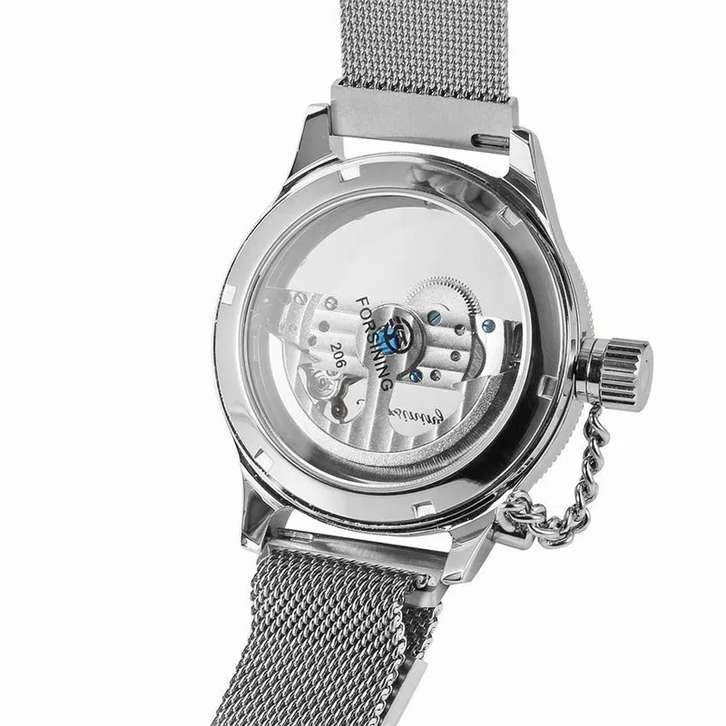 Forsining Men Transparent Design Mechanical Watch Automatic Silver Golden Gear Skeleton Mesh Belts Clock 206