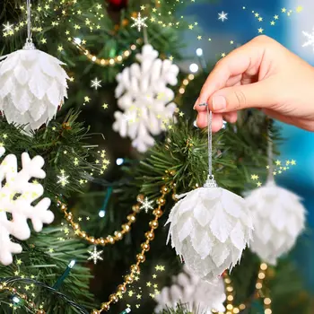 Christmas Glitter Flowers Artificial Christmas Tree Flowers Ornaments Hanging Party Decoration Glitter Christmas Flower Hanging