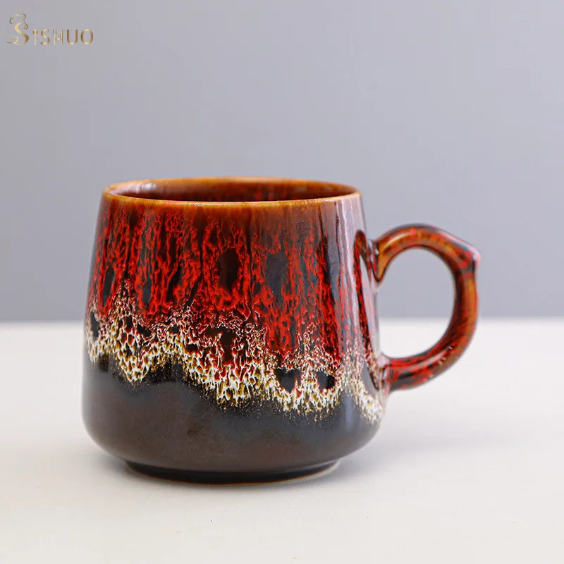 350ml Japanese Style Red Colors Ceramic Coffee Mugs With Handle