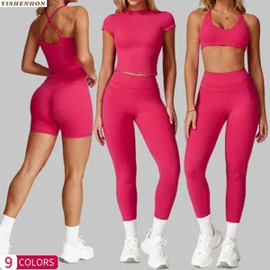 YISHENHON Wholesale Quick Dry Women's Sports Outfit Set Custom Fitness Gym Set of 2 for Women Female Gym Wear With Logo