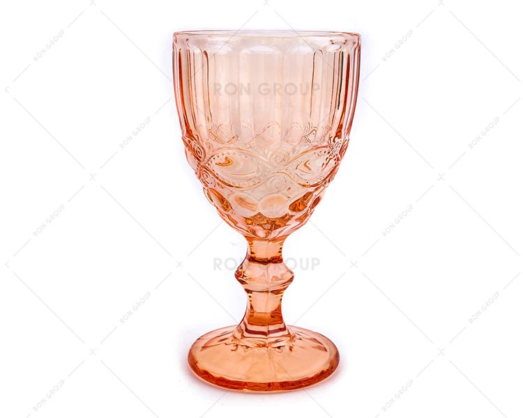 Wholesale hot selling big wine glasses embossing modern wedding drinking champagne goblet water and juice color glass cup