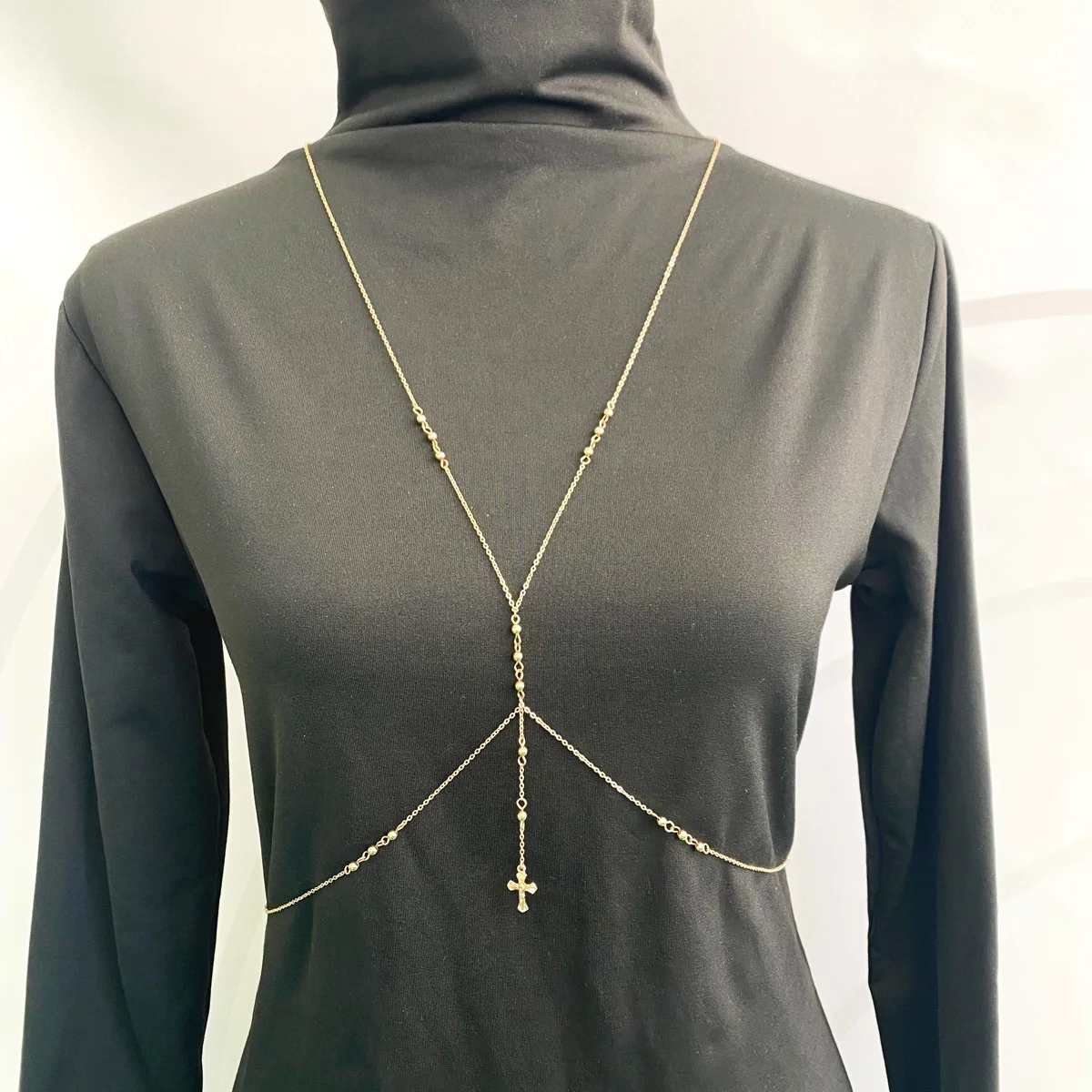 2026 Double Layer Fashion Sexy Jesus Cross Gold Plated Pendant Body Chain Korean Jewelry Luxury Designer Jewelry for Women Gift