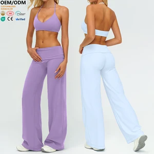 XW-TZ5529 High Quality Custom Tummy Control Women Sports Bra High Waist Breathable Straight Leg Pants 2 Piece Yoga Wear Set