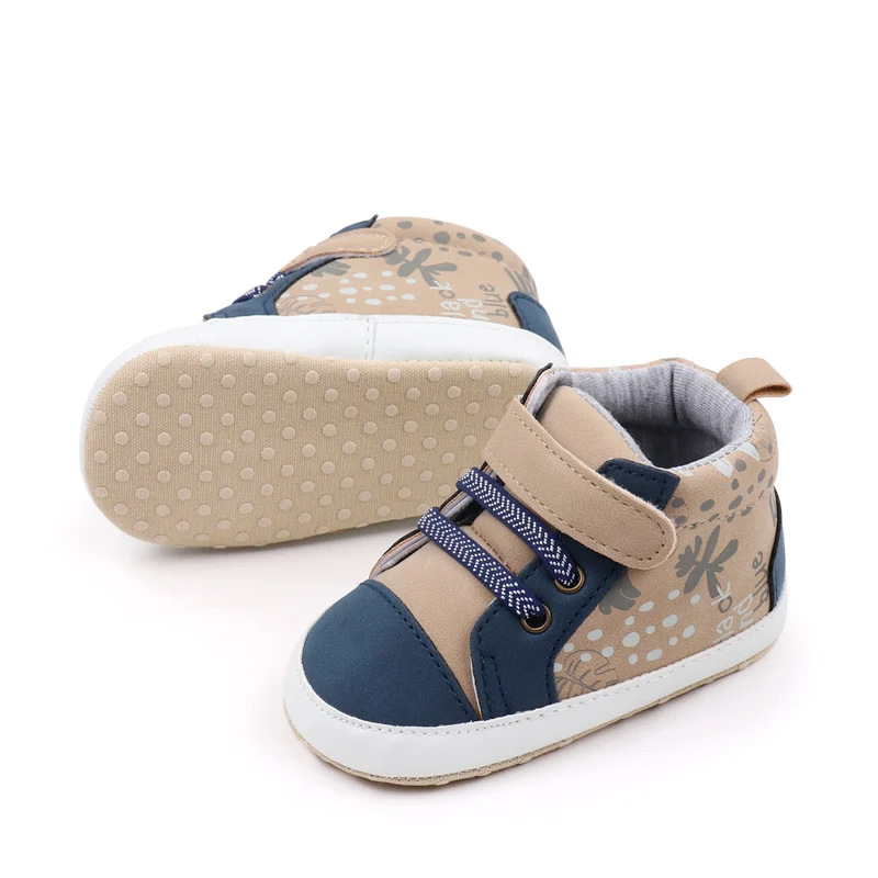 Patchwork Color Printing Decorative Baby Boys High-Top Soft-Sole Shoes for Walking factory
