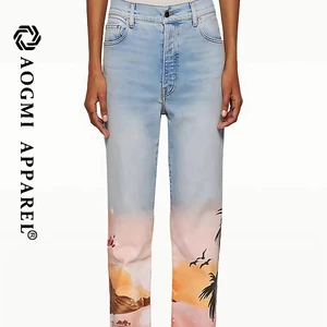 AOGMI Ladies Eco-Friendly Breathable Spandex/Cotton Digital Print Loose Denim