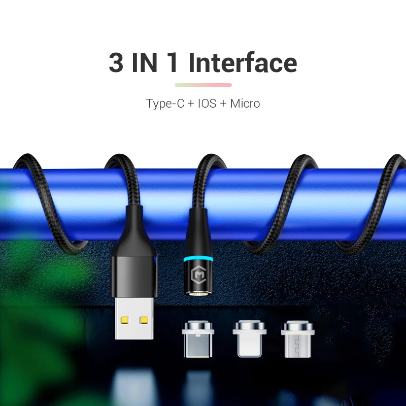 MONFONK 3 в 1 Usb-кабель Магнитный зарядный кабель 3A Быстрая зарядка USB-кабель для передачи